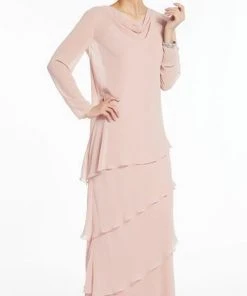 Formal Gowns Alyce Paris - Long Sleeve Cowl Neck Tiered Sheath Gown 27298 - 1 Pc Midnight Blue In Size 12 Available