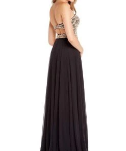 Formal Gowns Alyce Paris - Metallic Beaded Bodice Strapless Chiffon Gown 60191 - 1 Pc Black In Size 4 Available