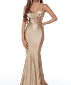 Alyce Paris - Metallic Strappy Evening Dress 61170 - 1 Pc Gold In Size 12 Available
