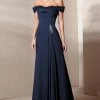 Alyce Paris - Mother Of The Bride - 29300 Draped Off-Shoulder Rhinestone Brooch Accent A-Line Gown - 1 Pc Navy In Size 8 Available Formal Gowns 2 Alyce Paris - Mother Of The Bride - 29300 Draped Off-Shoulder Rhinestone Brooch Accent A-Line Gown - 1 Pc Navy In Size 8 Available Formal Gowns