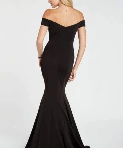 Alyce Paris - Off Shoulder Jersey Mermaid Evening Gown 60294 - 2 Pcs Navy In Size 4 And 10 And 1 Pc Black In Size 8 Available Formal Gowns