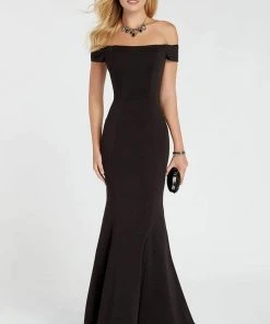 Alyce Paris - Off Shoulder Jersey Mermaid Evening Gown 60294 - 2 Pcs Navy In Size 4 And 10 And 1 Pc Black In Size 8 Available Formal Gowns