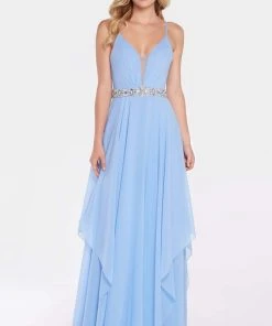 Alyce Paris Plunging Asymmetrical Cascade Chiffon Gown 60092 - 1 Pc Periwinkle In Size 8 Available Formal Gowns