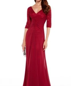 Alyce Paris Quarter Sleeves Lace Chiffon A-line Gown 27234 - 1 Pc Wine In Size 12 Available Formal Gowns