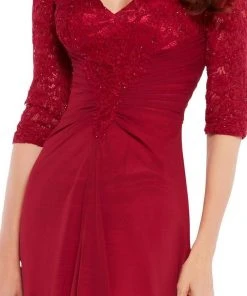 Alyce Paris Quarter Sleeves Lace Chiffon A-line Gown 27234 - 1 Pc Wine In Size 12 Available Formal Gowns