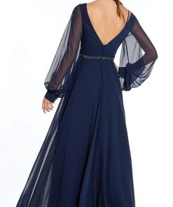 Alyce Paris - Sheer Long Sleeve V-Neck Chiffon Gown 27295 5 Alyce Paris - Sheer Long Sleeve V-Neck Chiffon Gown 27295