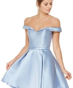 Alyce Paris Sleek Off Shoulder Mikado A-Line Dress 3766 - 1 Pc. French Blue In Size 18 Available Cocktail Dresses