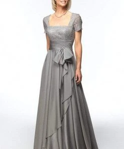 Formal Gowns Alyce Paris - Square Neck Lace And Chiffon Gown 29264 - 1 Pc Size 18 In Champagne And 1 Pc Size 18 In Mercury Color Available