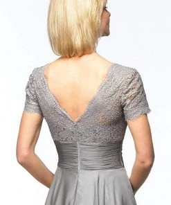 Formal Gowns Alyce Paris - Square Neck Lace And Chiffon Gown 29264 - 1 Pc Size 18 In Champagne And 1 Pc Size 18 In Mercury Color Available