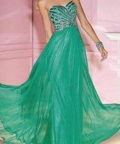 Alyce Paris - Strapless A-line Chiffon Gown 6193 - 1 Pc Electric Green In Size 0 Available Formal Gowns