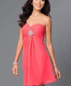 Cocktail Dresses Alyce Paris - Strapless Pleated Empire Cocktail Dress 3676 - 1 Pc Watermelon In Size 10 Available