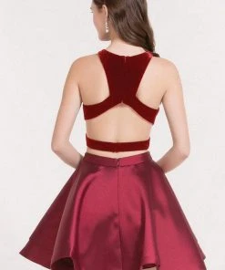Alyce Paris - Two Piece Velvet Bodice Halter Dress 2648 - 1 Pc Wine In Size 00 Available