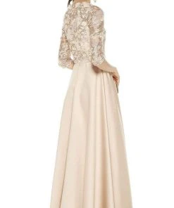 Formal Gowns Alyce Paris - V-Neck Embroidered Lace Bodice A-Line Gown 27388SC - 1 Pc Latte In Size 16 Available