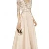 Formal Gowns Alyce Paris - V-Neck Embroidered Lace Bodice A-Line Gown 27388SC - 1 Pc Latte In Size 16 Available
