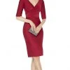 Cocktail Dresses Alyce Paris - V-Neck Surplice Bodice Knee-Length Dress 27348 - 1 Pc Navy In Size 14 Available