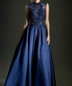 Andrea And Leo - 5175 Embroidered High Neck Mikado Ballgown