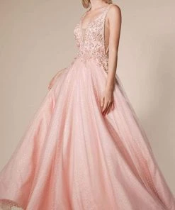 Formal Gowns Andrea And Leo - A0696 Floral Appliqued Beaded V Cut Bodice Ballgown