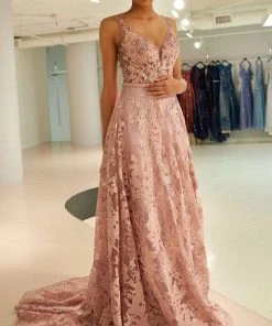 Andrea And Leo - A0701 Plunging V Neck A-Line Dress Formal Gowns