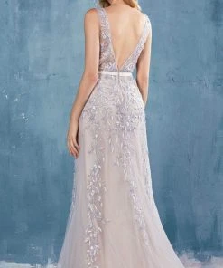 Andrea And Leo - A0817 Applique High Slit Trumpet Dress