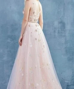 Formal Gowns Andrea And Leo - A0827 Plunging V Neck A-Line Gown With Slit