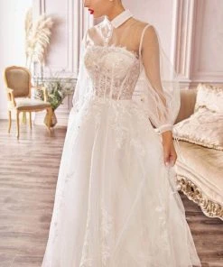 Cocktail Dresses Andrea And Leo - A1016 Collared Illusion Neckline Cocktail Length Bridal Dress - 1 Pc Off White In Size 16 Available