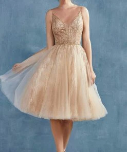 Andrea And Leo - Cocktail Dresses Embellished Deep V Neck A-Line Dress