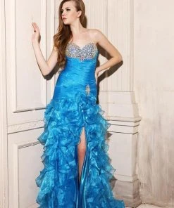 Formal Gowns Angela & Alison - 21023 Strapless Crystal Ornate Ruffled Gown