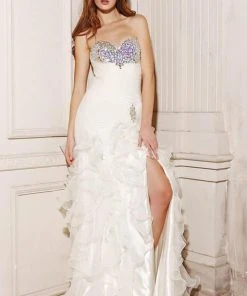 Formal Gowns Angela & Alison - 21023 Strapless Crystal Ornate Ruffled Gown