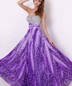 Formal Gowns Angela & Alison - 21039 Encrusted Sweetheart Animal Print Dress
