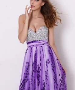 Formal Gowns Angela & Alison - 21039 Encrusted Sweetheart Animal Print Dress