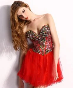 Angela & Alison - 21064 Strapless Corset Bodice Bejeweled Dress