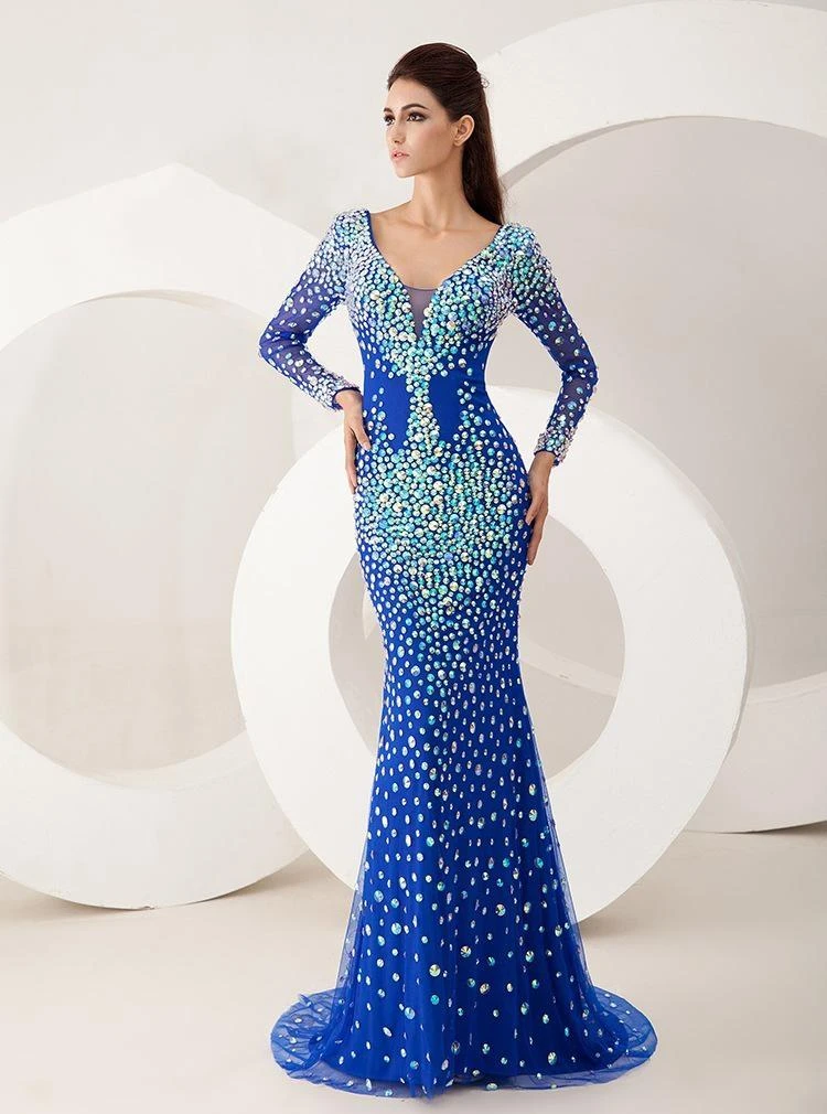 Formal Gowns Angela & Alison - 21095 Long Sleeve Plunging Bejeweled Gown 10 Formal Gowns Angela & Alison - 21095 Long Sleeve Plunging Bejeweled Gown