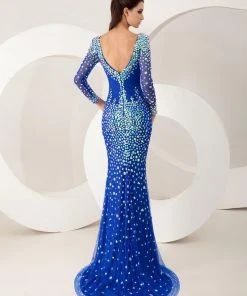 Formal Gowns Angela & Alison - 21095 Long Sleeve Plunging Bejeweled Gown 19 Formal Gowns Angela & Alison - 21095 Long Sleeve Plunging Bejeweled Gown