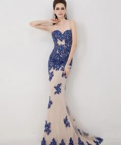 Angela & Alison - 41002 Strapless Adorned Applique Sheath Gown Formal Gowns 13 Angela & Alison - 41002 Strapless Adorned Applique Sheath Gown Formal Gowns