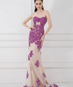 Angela & Alison - 41002 Strapless Adorned Applique Sheath Gown Formal Gowns 18 Angela & Alison - 41002 Strapless Adorned Applique Sheath Gown Formal Gowns