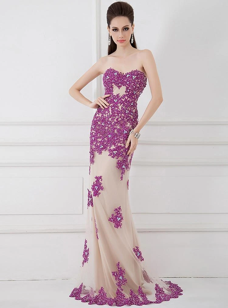 Angela & Alison - 41002 Strapless Adorned Applique Sheath Gown Formal Gowns 10 Angela & Alison - 41002 Strapless Adorned Applique Sheath Gown Formal Gowns
