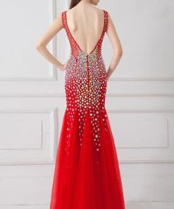 Angela & Alison - 41012 Shimmering Ornate V-Neck Trumpet Gown Formal Gowns