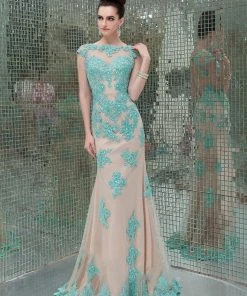 Formal Gowns Angela & Alison - 41082 Cap Sleeve Lace Sheath Long Gown 9 Formal Gowns Angela & Alison - 41082 Cap Sleeve Lace Sheath Long Gown