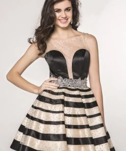 Angela & Alison - 42001 Bedazzled Sheer A-line Dress