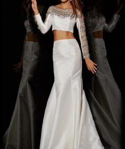 Formal Gowns Angela & Alison - 51030 Two Piece Beaded Long Sleeve Mermaid Dress