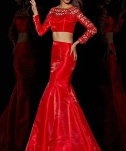 Formal Gowns Angela & Alison - 51030 Two Piece Beaded Long Sleeve Mermaid Dress 6 Formal Gowns Angela & Alison - 51030 Two Piece Beaded Long Sleeve Mermaid Dress