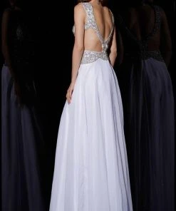Angela & Alison - 51047 Rhinestone Accented A-line Dress - 1 Pc White In Size 14 Available Formal Gowns