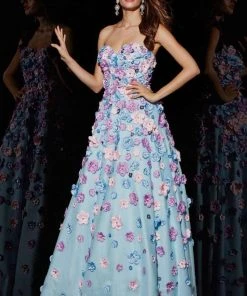Angela & Alison - 51058 Floral Applique Embellished Long Dress Formal Gowns