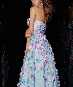 Angela & Alison - 51058 Floral Applique Embellished Long Dress Formal Gowns