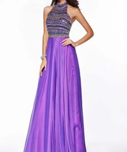 Formal Gowns Angela & Alison - 51070 High Halter Beaded Chiffon Evening Gown