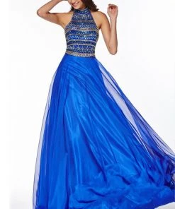 Formal Gowns Angela & Alison - 51070 High Halter Beaded Chiffon Evening Gown