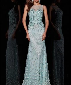 Angela & Alison - 51079 Stone Embellished Illusion Scoop Sheath Dress Formal Gowns