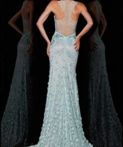 Angela & Alison - 51079 Stone Embellished Illusion Scoop Sheath Dress Formal Gowns