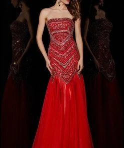 Angela & Alison - 51098 Sequined Straight Across Neck Trumpet Dress