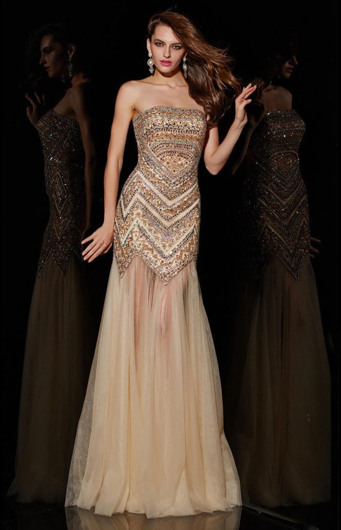 Angela & Alison - 51098 Sequined Straight Across Neck Trumpet Dress 5 Angela & Alison - 51098 Sequined Straight Across Neck Trumpet Dress